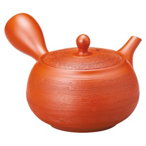 Kyusu-Kännchen-rot-mit-feinen-Rillen - Teeblätter-Versand