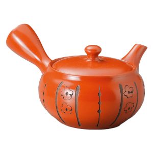Kyusu-Kännchen rot mit floraler Musterung - Teeblätter Versand